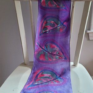 Purple Handpainted Silk Chiffon Scarf 70" x 8"